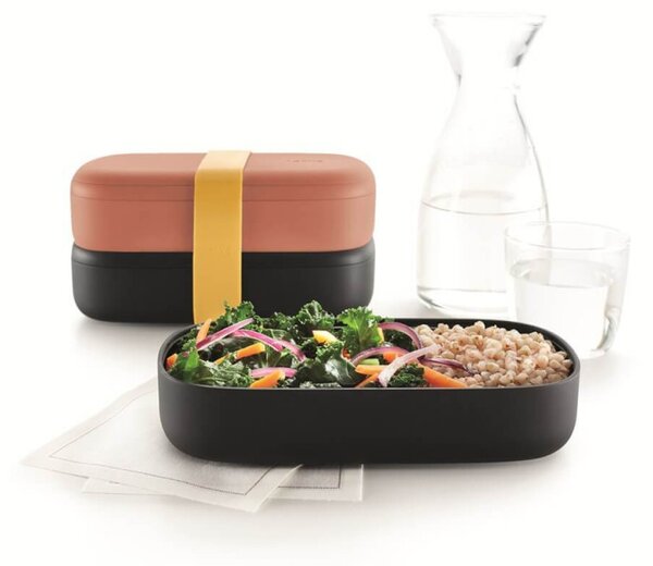 Комплект 2 бр кутии за храна Lekue On The Go 1010221, 500 мл, Херметично затваряне, Отделение за прибори, Клапан за микровълнова, Корал