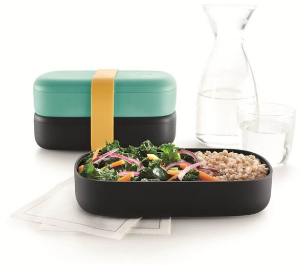 Комплект 2 бр кутии за храна Lekue On The Go 1010220, 500 мл, Херметично затваряне, Отделение за прибори, Клапан за микровълнова, Тюркоаз