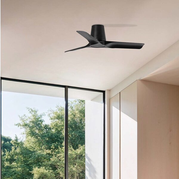 FARO BARCELONA Таванен вентилатор Hey S, черен, DC мотор, тих, Ø 90 cm, Черен, Дневна/трапезария, Пластмаса, Модерен