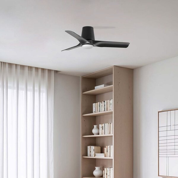 FARO BARCELONA LED таванен вентилатор Hey, черен, DC, тих, Ø 90 cm, CCT, Затъмняване, Черен, Дневна/трапезария, Пластмаса, Модерен