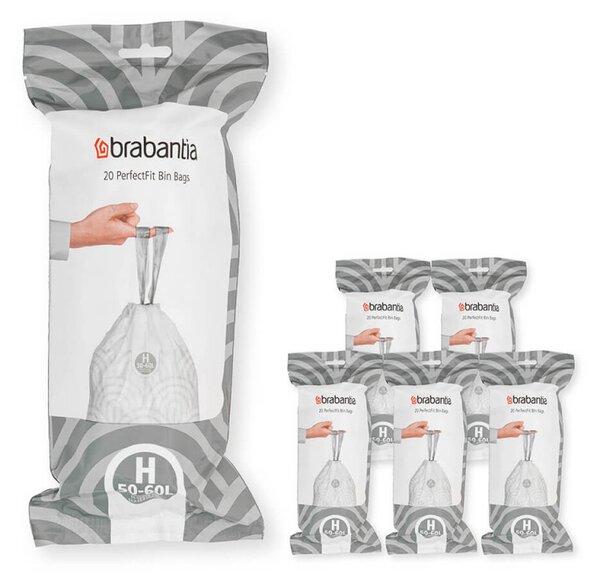 Торбички за кош Brabantia PerfectFit Touch/Push/Big Bin 1005573, Размер H, 50-60 л, 120 броя, Бял