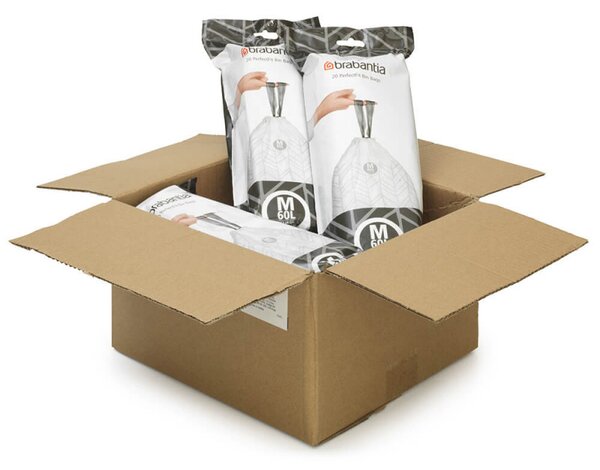 Торбички за кош Brabantia PerfectFit Bo 1005595, Размер М, 60 л, 120 броя, Бял
