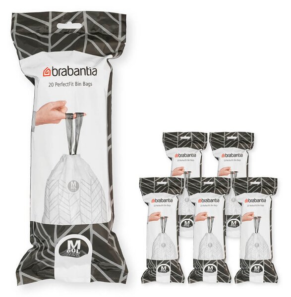 Торбички за кош Brabantia PerfectFit Bo 1005595, Размер М, 60 л, 120 броя, Бял