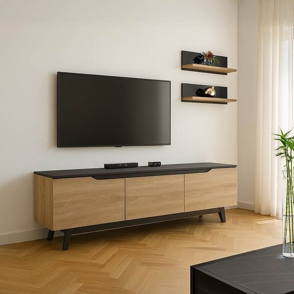 Комплект скрин за телевизор Kasia Oak-Black 180x35x48,5 cm
