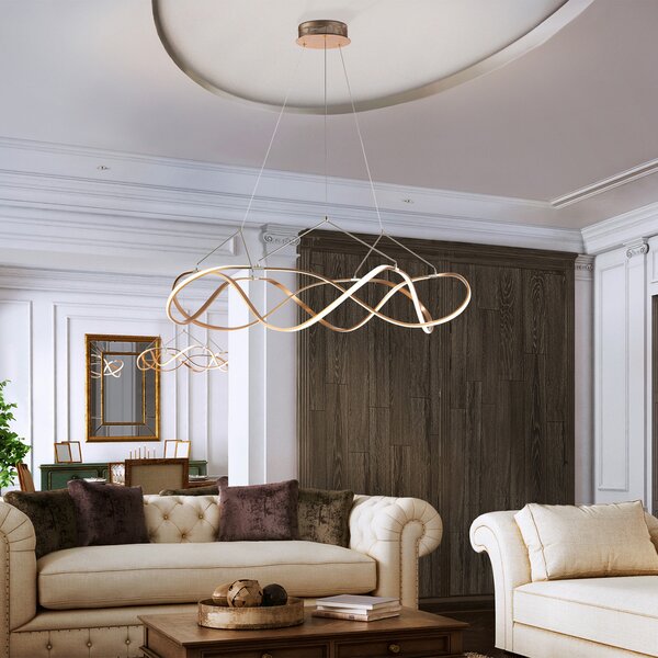 Schuller Valencia LED висящо осветление Molly, с възможност за димиране, Ø 110 cm, розово злато, Затъмняване, Злато / месинг, Дневна/трапезария, Метал, Модерен