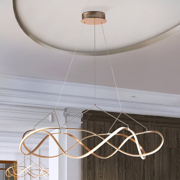 Schuller Valencia LED висящо осветление Molly, с възможност за димиране, Ø 110 cm, розово злато, Затъмняване, Злато / месинг, Дневна/трапезария, Метал, Модерен