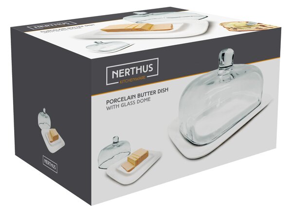 Nerthus Порцеланов съд за масло със стъклен капак