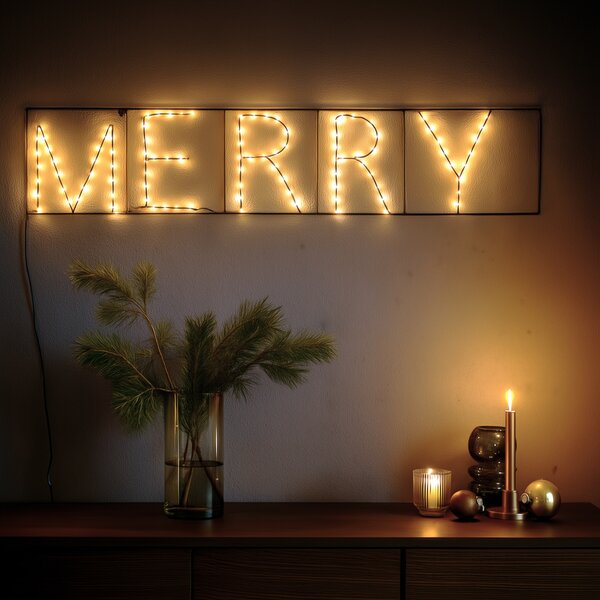 Коледна стенна лампа черна MERRY вкл. LED с таймер IP44 - Yoro