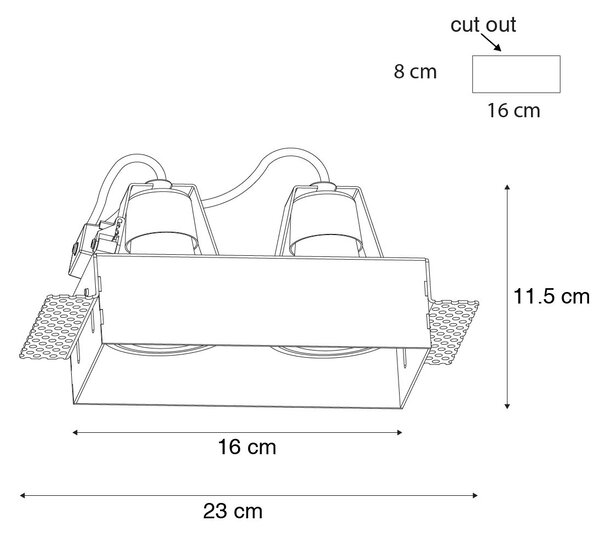 Set van 6 inbouwspots zwart GU10 70mm 2-lichts trimless - Oneon