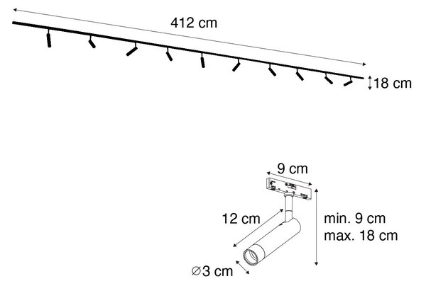 Modern railsysteem met 10 spots brons 1-fase - Slimline Uzzy