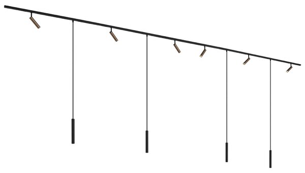 Modern railsysteem met 6 spots en 4 hanglampen brons 1-fase - Slimline Uzzy Keno