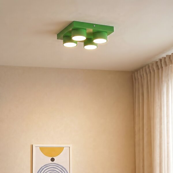 TK Lighting Таванна лампа Brix, зелена, дължина 23 см, с 4 лампи, GX53, Затъмняване, Зелен, Дневна/трапезария, Метал, Модерен