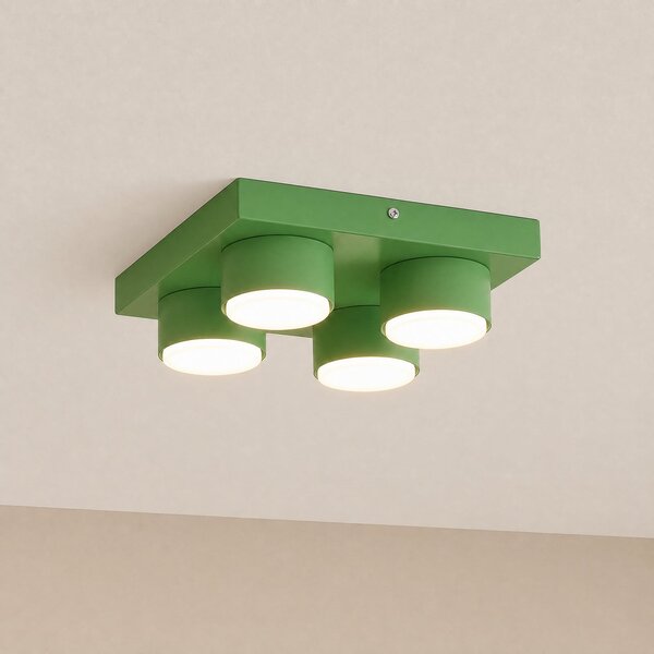 TK Lighting Таванна лампа Brix, зелена, дължина 23 см, с 4 лампи, GX53, Затъмняване, Зелен, Дневна/трапезария, Метал, Модерен