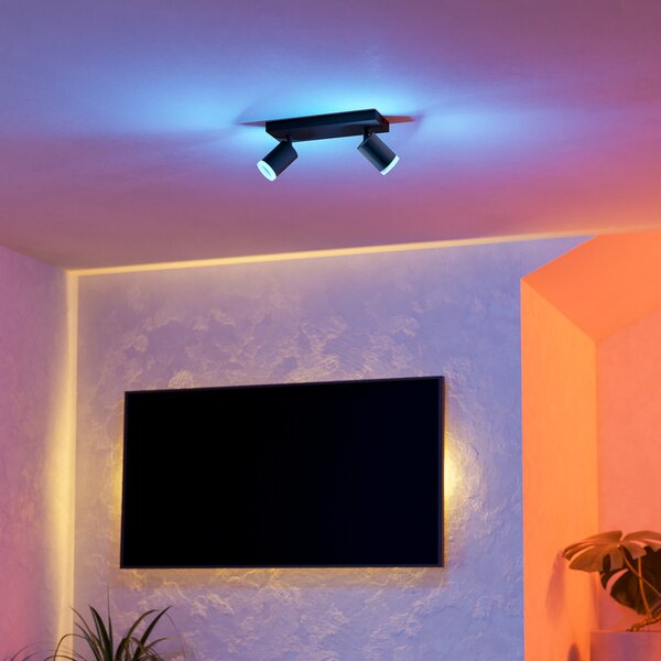 EGLO connect Smart LED спот Melitello-Z, 2-фл., черен, Затъмняване, Черен, Дневна/трапезария, Алуминий, Модерен