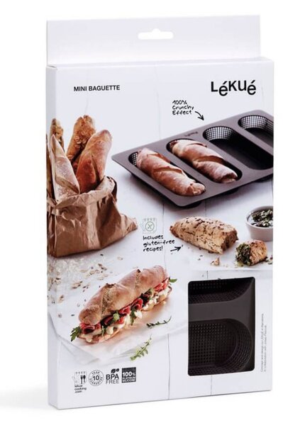 Форма за печене на багети Lekue 1009039, 29x20x2 см, 600 мл, 4 отделения, Платинен силикон, От -60 до +220C, Кафяв