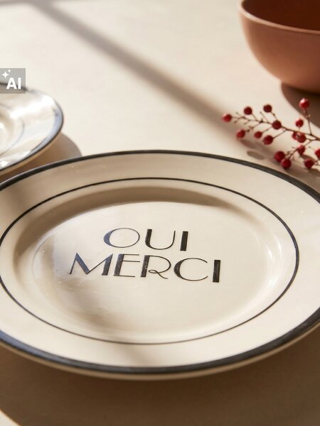 Sinsay - Керамични чинии с надпис Oui Merci 2 pack - многоцветен