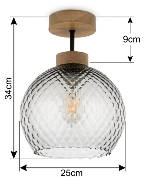 BRILAGI - LED плафонен полилей R GLASS 1xE27/60W/230V Ø 25 см дъб/димно сиво