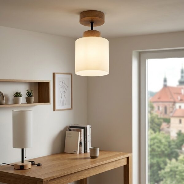 BRILAGI - LED плафонен полилей RETRO GLASS 1xE27/60W/230V Ø 10 см дъб/бял