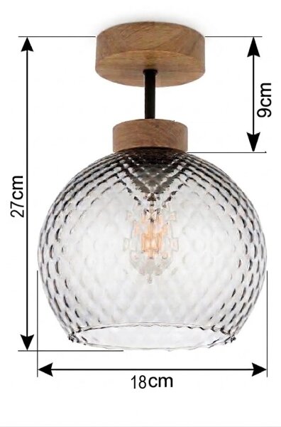 BRILAGI - LED плафон R GLASS 1xE27/60W/230V Ø 18 см дъб/димно сиво