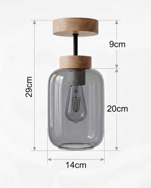 BRILAGI - LED накладен плафон R GLASS 1xE27/60W/230V Ø 14 cm дъб/опушено сиво