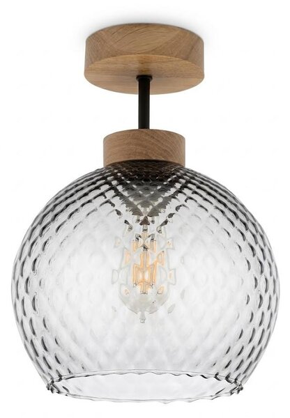 BRILAGI - LED плафонен полилей R GLASS 1xE27/60W/230V Ø 25 см дъб/димно сиво
