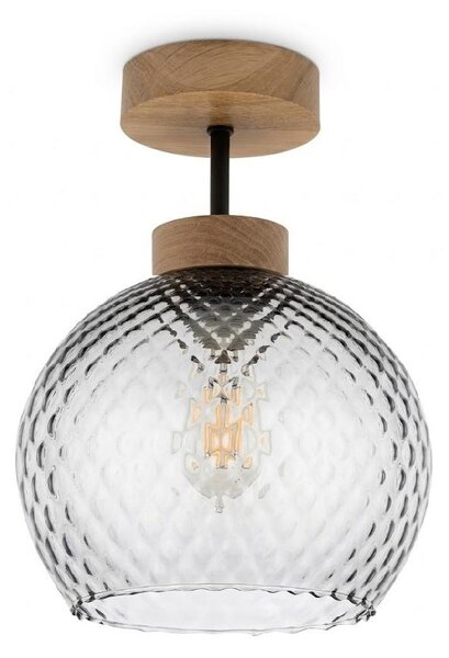BRILAGI - LED плафон R GLASS 1xE27/60W/230V Ø 18 см дъб/димно сиво