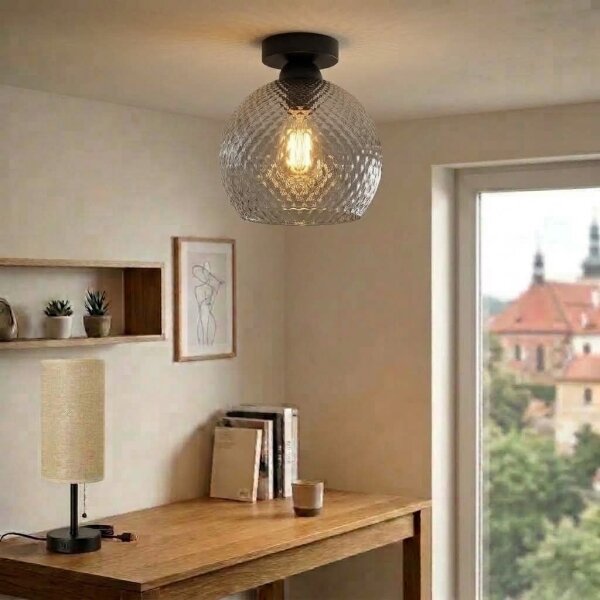 BRILAGI - LED таванно осветително тяло R GLASS 1xE27/60W/230V Ø 25 см черно/димчато сиво