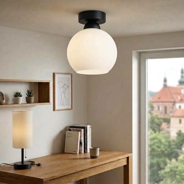 BRILAGI - LED таванно осветително тяло RETRO GLASS 1xE27/60W/230V Ø 15 см черно/бяло
