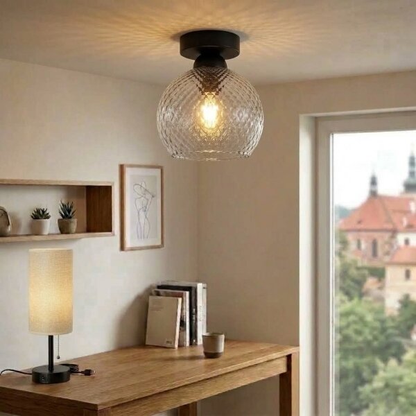 BRILAGI - LED плафон R GLASS 1xE27/60W/230V Ø 18 cm черен/димно-сив