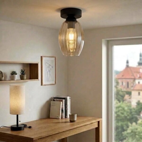BRILAGI - LED Плафон R GLASS 1xE27/60W/230V Ø 17 cm черно/димно бежово