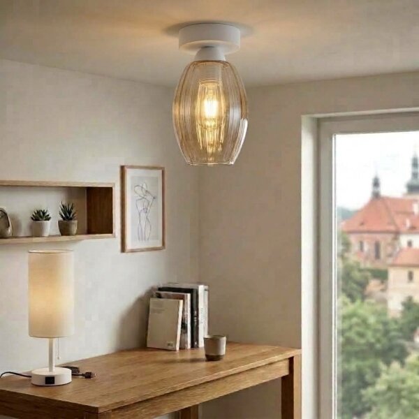 BRILAGI - LED плафон R GLASS 1xE27/60W/230V Ø 17 см бял/димно бежов