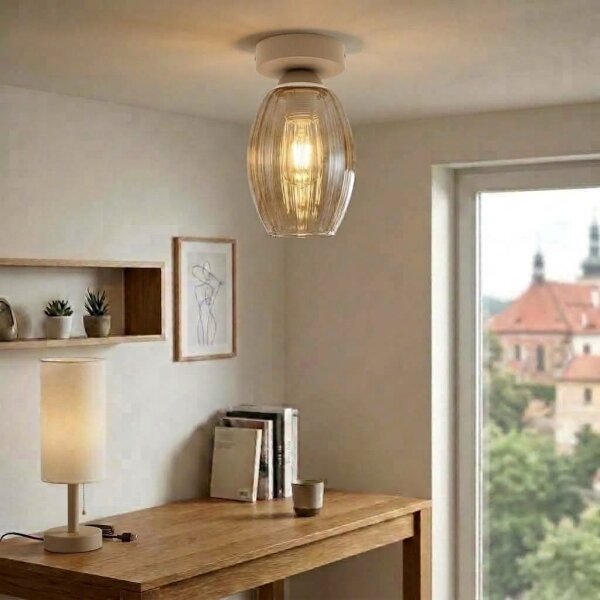 BRILAGI -LED Осветително тяло R GLASS 1xE27/60W/230V Ø 17 cm бежово/опушено бежово