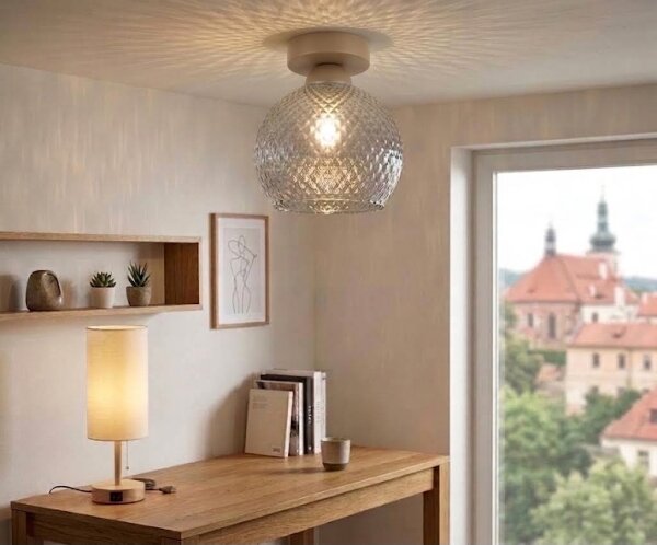 BRILAGI - LED таванно осветително тяло R GLASS 1xE27/60W/230V Ø 18 cm бежово/димчато сиво