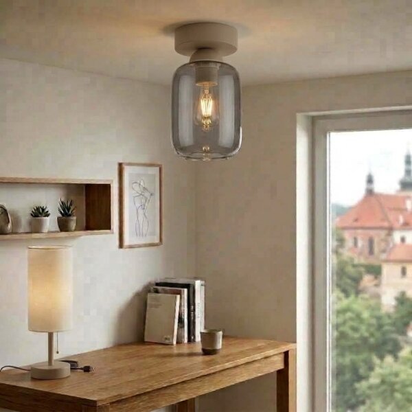BRILAGI - LED Плафон R GLASS 1xE27/60W/230V pr. 14 cm бежов/димно сиво