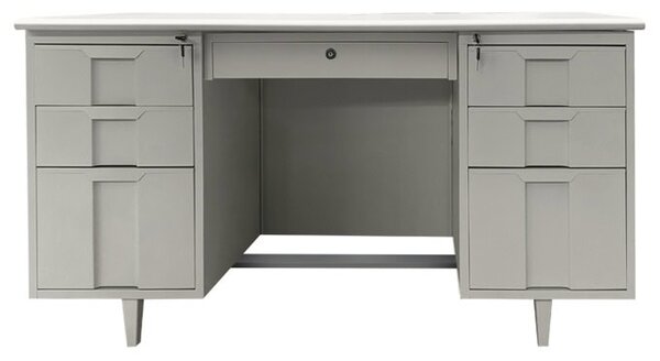 Метално бюро Carmen CR-1319 L, метал, праховобоядисан, ПДЧ с алуминиев кант, 7x чекмеджета, заключване, отвор за кабели, сиво