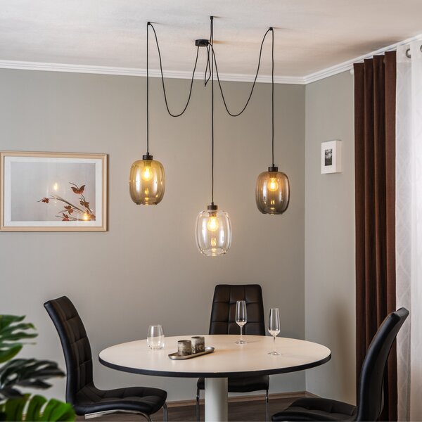 TK Lighting Висящо осветление Elio, стъкло, кафяво/прозрачно/сиво, 3 светлини,, Затъмняване, Прозрачен, Дневна/трапезария, Стъкло, Модерен