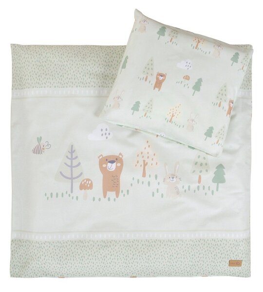 Светлозелено памучно детско спално бельо за детско креватче 80x80 cm Woodland Buddies – Roba