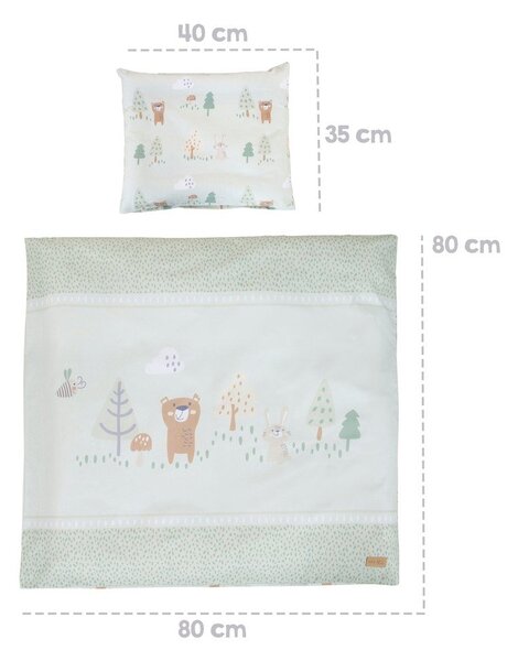 Светлозелено памучно детско спално бельо за детско креватче 80x80 cm Woodland Buddies – Roba
