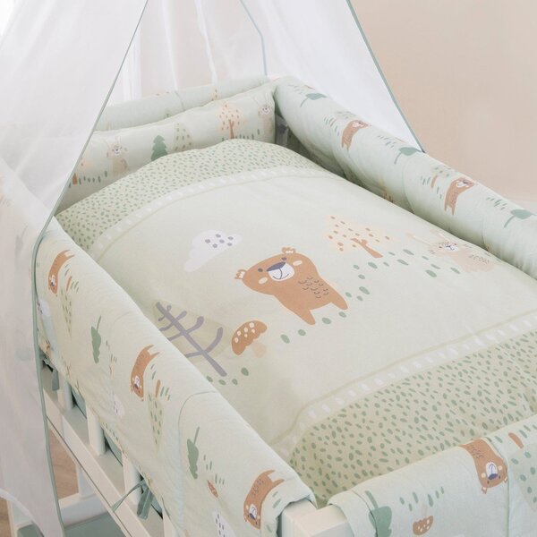 Светлозелено памучно детско спално бельо за детско креватче 80x80 cm Woodland Buddies – Roba