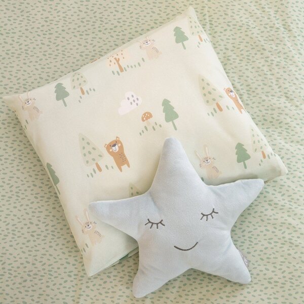 Светлозелено памучно детско спално бельо за детско креватче 80x80 cm Woodland Buddies – Roba