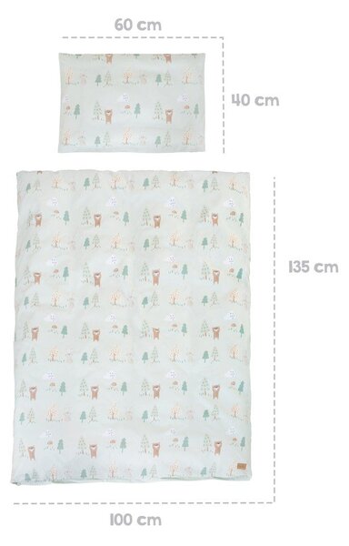 Светлозелено памучно детско спално бельо за детско креватче 100x135 cm Woodland Buddies – Roba