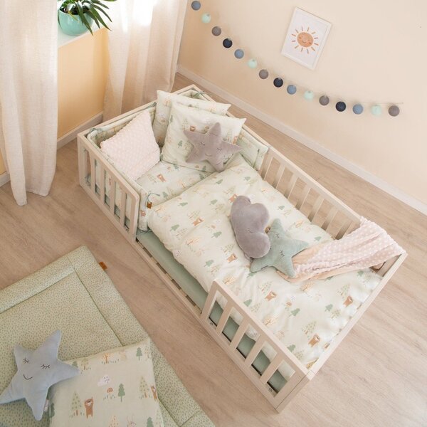 Светлозелено памучно детско спално бельо за детско креватче 100x135 cm Woodland Buddies – Roba