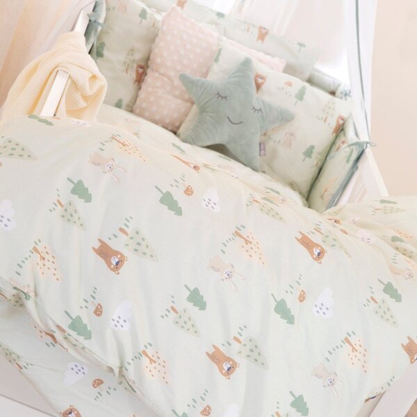 Светлозелено памучно детско спално бельо за детско креватче 100x135 cm Woodland Buddies – Roba
