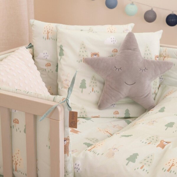 Светлозелено памучно детско спално бельо за детско креватче 100x135 cm Woodland Buddies – Roba