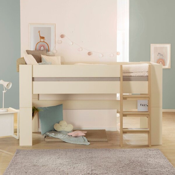 Бежово детско легло 90x200 cm повдигнато без ламелно дъно Loft – Roba