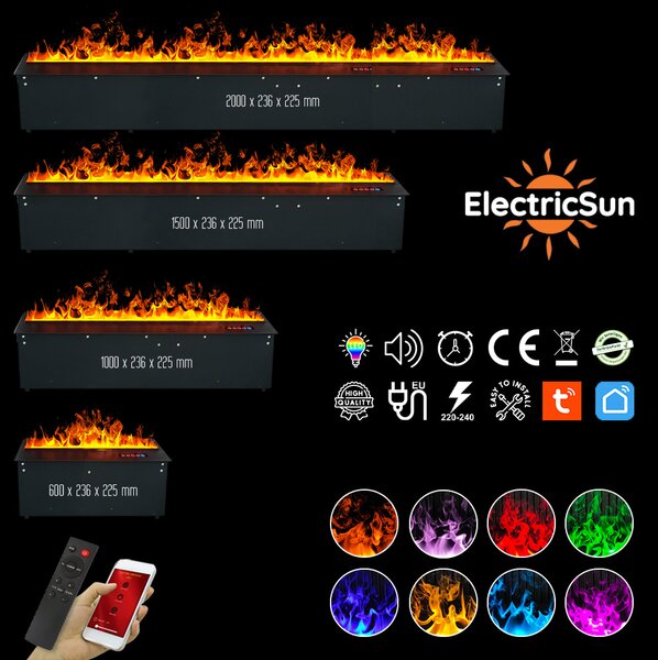 Вградена 3D електрическа камина с водна пара, Led, с приложение, ElectricSun MISTique Среден 100 см