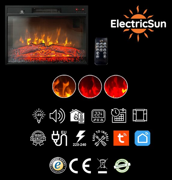 Електрически камини за вграждане ElectricSun 23 инча, със звуков ефект, 3 цвята, WI-FI връзка с приложение, L59xH44cm
