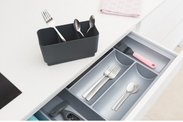 Сушилник за съдове Brabantia Sinkside 1000202, Тава за отцеждане, Поставка за прибори, Тъмносив