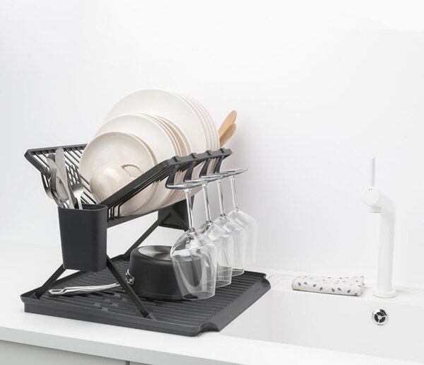 Сгъваем сушилник за съдове Brabantia SinkSide 1004151, Поставка за прибори, Устойчив на корозия, Тъмносив