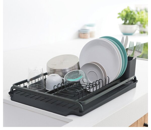 Сушилник за съдове Brabantia Sinkside 1000204, Тава за отцеждане с наклон, Поставка за прибори, Тъмносив